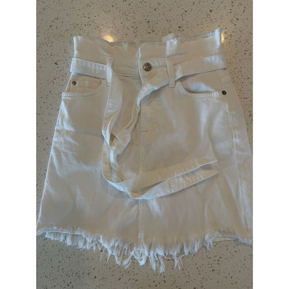 7 For All Mankind White Denim Skirt with Frayed Waistband 24